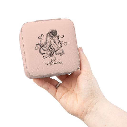 Octopus Illustration Jewelry Travel Case | Personalized Name Option