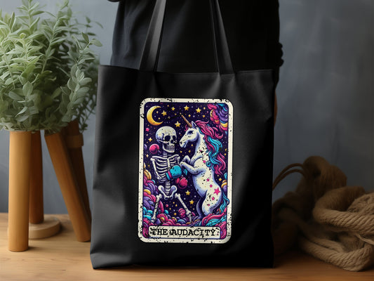 THE AUDACITY Skeleton Riding Unicorn Tote Bag product
